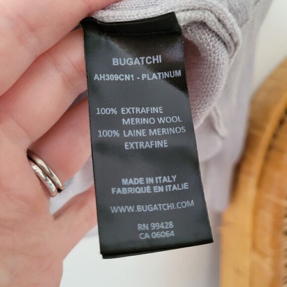 Bugatchi 100% Extrafine Merino Wool Knit Sweater Light Gray Large - Picture 6 of 8